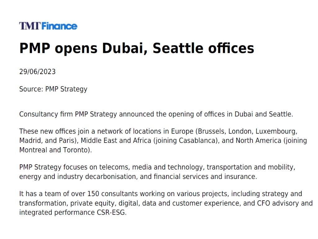 TMT Finance about PMP Strategy’s expansion to Dubai & Seattle