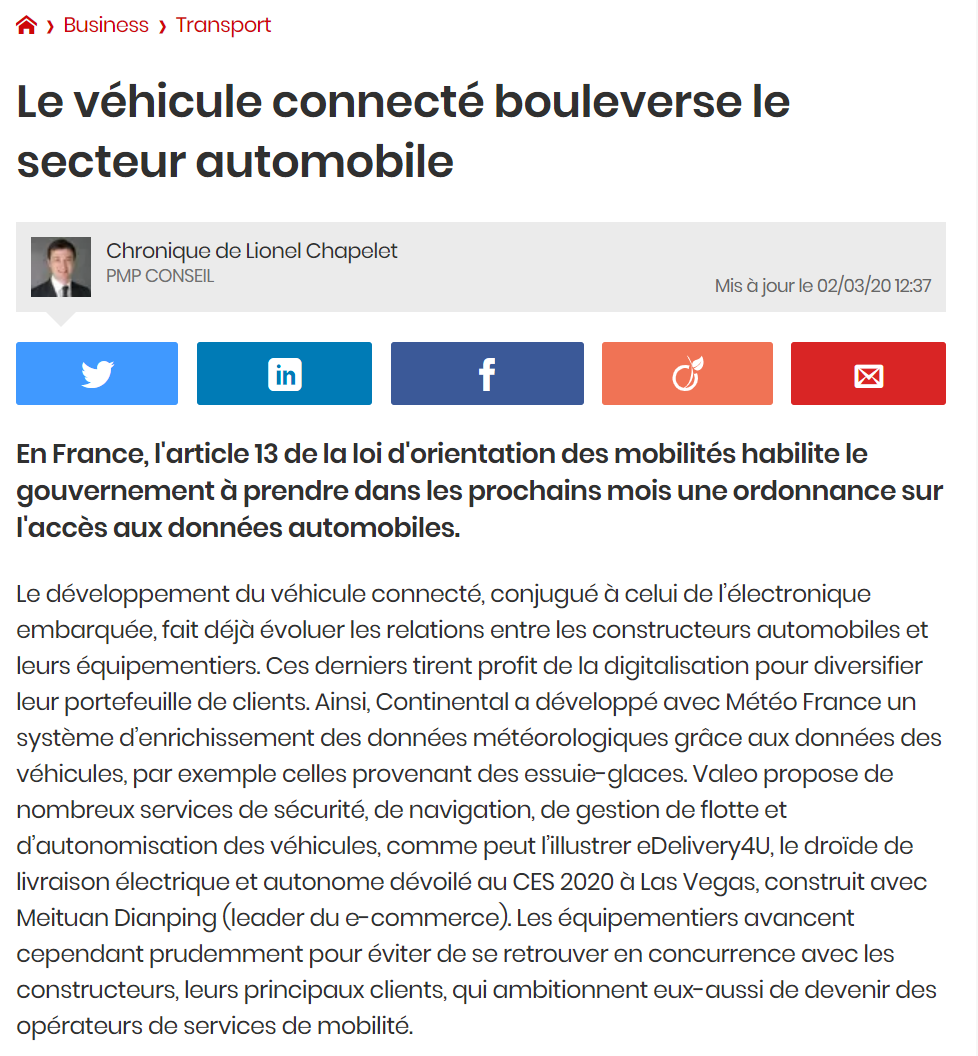 article Lionel Véhicule Connecté
